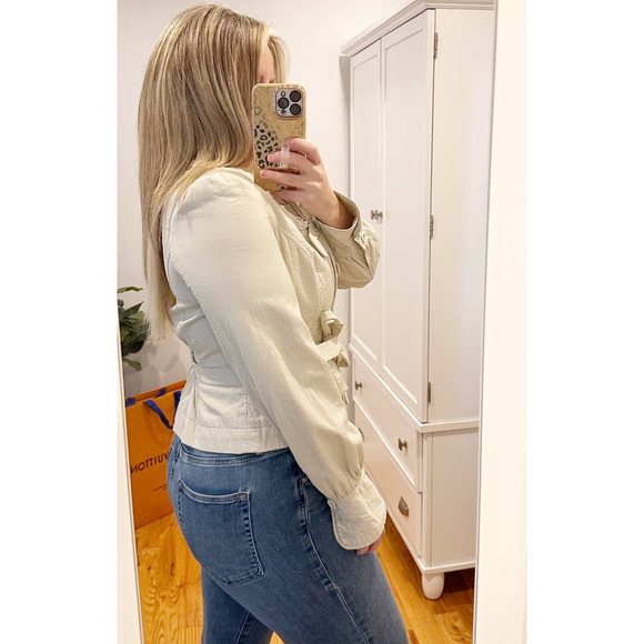 Taikonku Anthropologie Cotton Belted Jacket Khaki Cream 10 - Picture 3 of 12